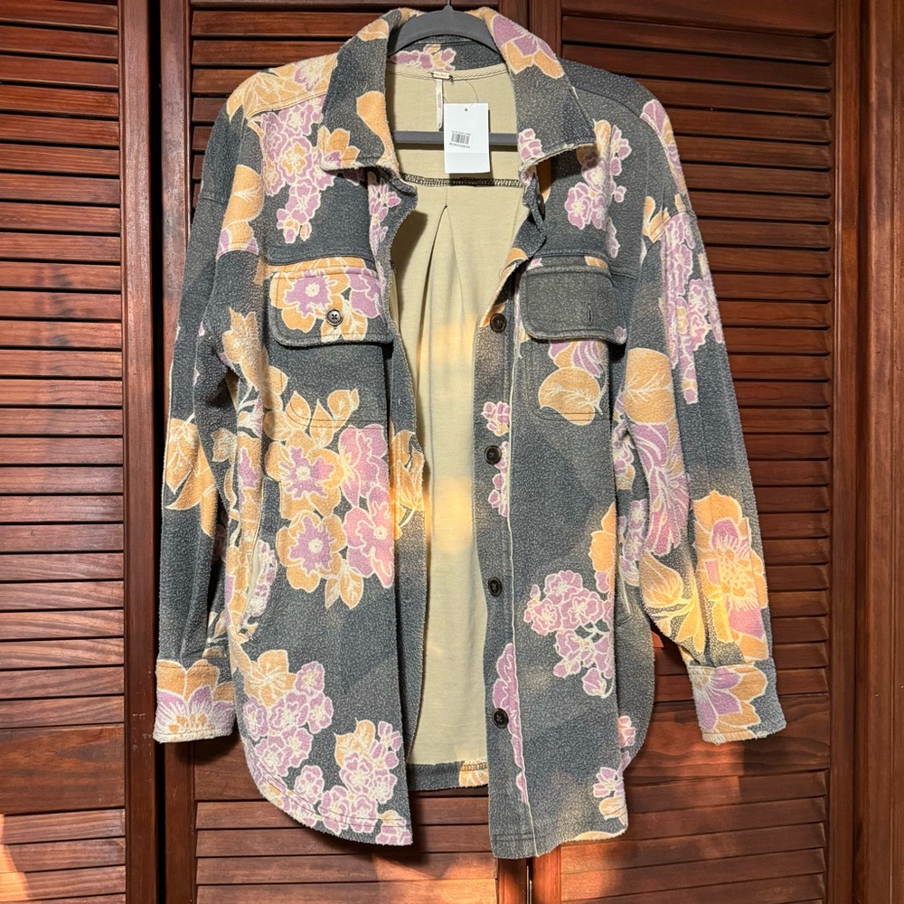 NWT Free People Ruby Shacket charcoal combo XS - Picture 6 of 6